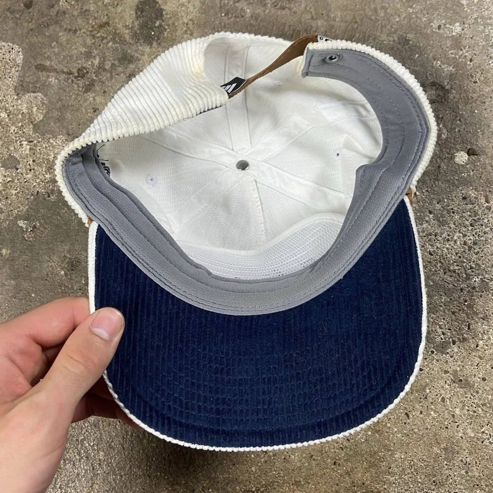 Adidas Golf Cap Leather Strap Back Adjustable White Corduroy Retro Sports Logo